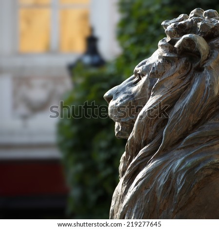 Statue of bronze lion side view, general Klapka, hungarian revolution and war of independence