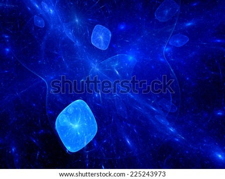 Blue glowing galactic clusters in space, computer generated abstract background