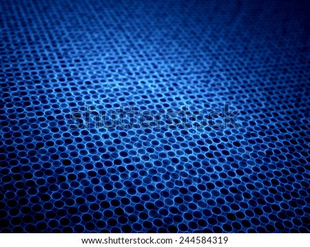 Blue glowing microlenses in mesh, computer generated abstract background
