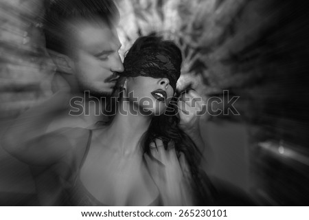 Blindfold woman with hands behind her back black and white - Stock Image -  Everypixel