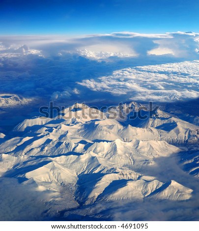Aerial view of mountains over Alaska