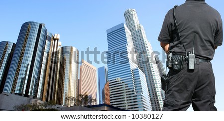 Security agent watching downtown area