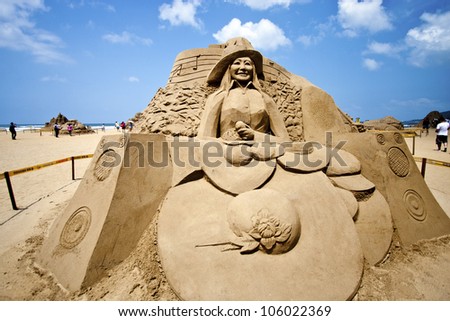 FULONG, TAIWAN-MAY 23,2012:a singer fong sand sculpture at Fulong beach for celebrating the Sand Sculpture Festival on May 23,2012 in Fulong,Taiwan