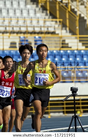 TAIPEI,TAIWAN -October 26,2012:athlete in the all-Taiwan national track and field games in Taipei stadium on October 26,2012 in Taipei,Taiwan