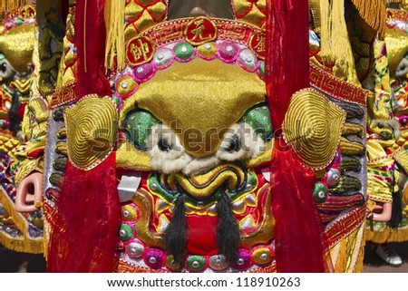NEW TAIPEI CITY,TAIWAN -NOVEMBER 3: Chinese god puppets in LuZhou elementary School for celebrating the Taiwanese Traditional Art Festival  on November 3,2012 in New Taipei City,Taiwan .