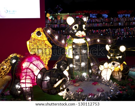 TAIPEI - MARCH 01: novel Chinese lanterns light up celebrating LANTERN Festival, known as Yuanxiao Festival, on MARCH 01, 2013 in TAIPEI, TAIWAN. It held annually in January of Lunar calendar.