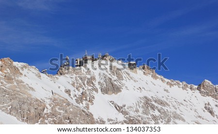 The mountain station. The Zugspitze, at 2,962 meters above sea level, is the highest mountain in Germany.
