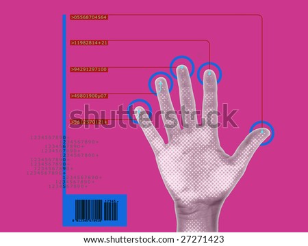 biometric scan: human hand undergoing bio scan or interfacing with computer