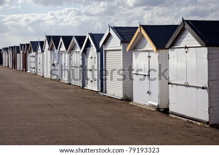 Row of beach huts; awaiting Spring - closed and shut-up ready for the new season
