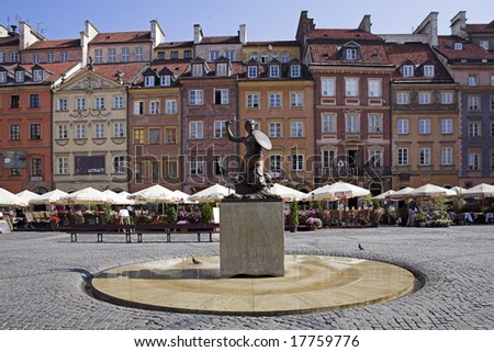 Siren or mermaid monument in Old City Square, warsaw