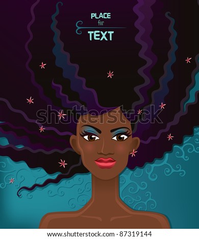 Pretty young african woman with beauty hairs. Vector
