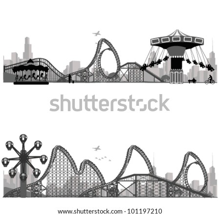 Vector illustration.Roller Coaster Silhouette .Carousel