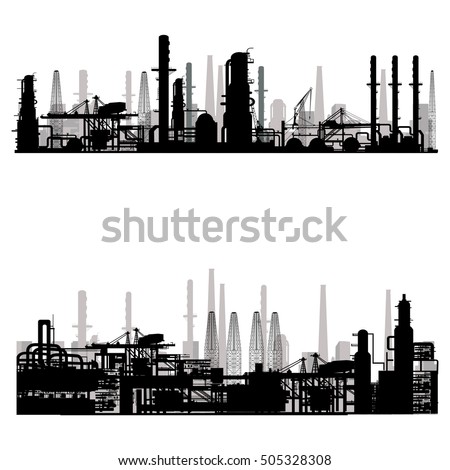 Vector illustration.Silhouette of an oil refinery