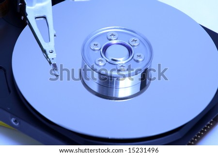 Hard disk detail with a blue hue