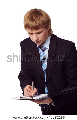 Portrait of young businessman with personal organizer