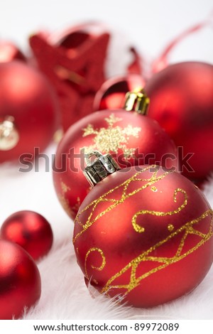Christmas balls on the white background