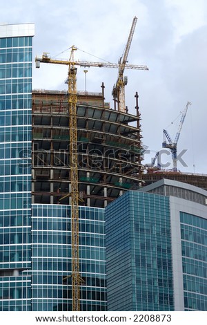 Construction of new Moscow business center on the bank of Moscow river.