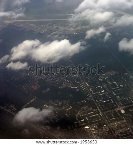kind on a city from an airplane from the height of bird flight