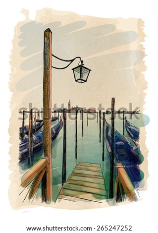 Venice. Quay Piazza San Marco. Gondolas on the water