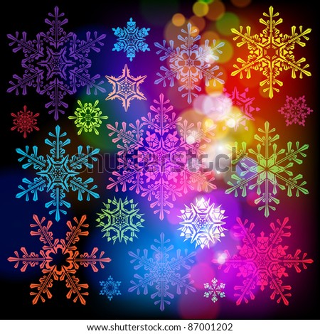 Snowflakes falling on background of twinkling lights. Bitmap copy my vector ID 64855174