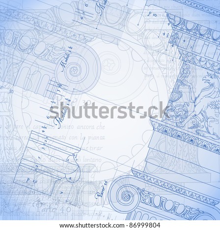Blueprint Hand Draw Sketch Ionic Architectural Order Bitmap Copy