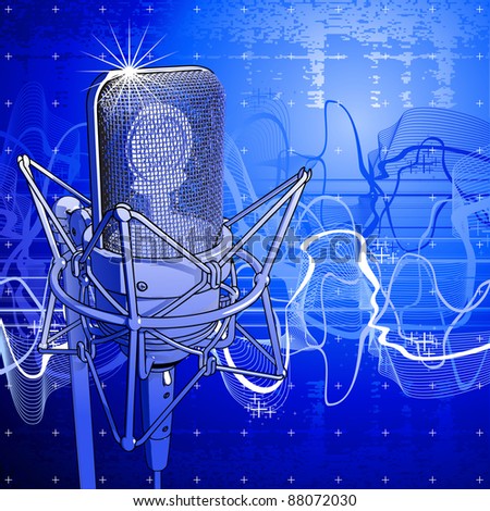 Professional microphone, digital wave & blue technology background. Bitmap copy my vector id 27138508