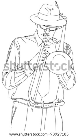 musician performs music for trombone. Bitmap copy my vector