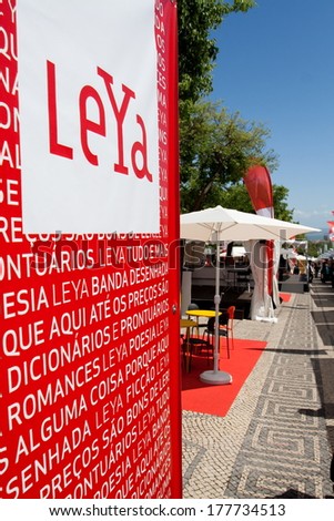 Lisbon, Portugal. May 30, 2013: LeYa stands in the Lisbon Book Fair, organized at Eduardo VII Park. LeYa is the largest publisher group in Portugal.