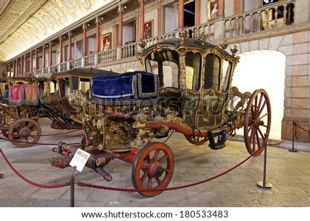 Lisbon, Portugal - June 18, 2013: Berlin Coach (18th cent. Baroque) - National Coach Museum, the most visit museum in Portugal -