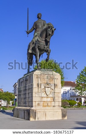 Batalha Monastery. Nuno Alvares Pereira statue. One of Portugal most important national heroes. Medieval noble and knight. Portugal. UNESCO World Heritage Site.