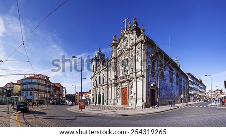 Porto, Portugal. December 29, 2015: Carmelitas Church on the left, Mannerist and Baroque styles, and Carmo Church at the right in Rococo style. Unesco World Heritage Site