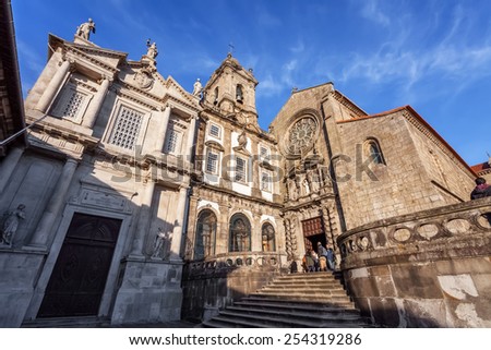 Porto, Portugal. December 29, 2014: Sao Francisco Church, right, 14th century Gothic architecture. Terceiros de Sao Francisco Church, left, in Neoclassical architecture. Unesco World Heritage Site
