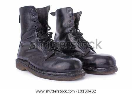 Old Black Leather Work Boots Isolated On White Background Stock Photo ...