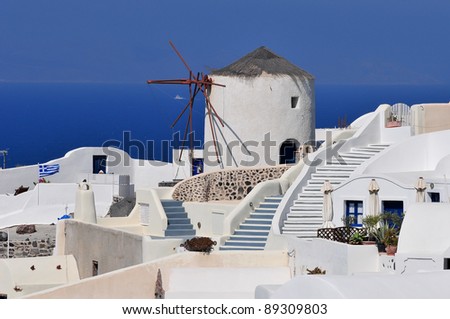 Old Windmill and stairs going in all directions in Oia - Santorini