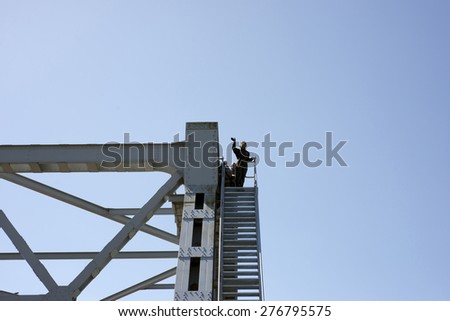 FREDERICIA, DENMARK - MAY 10, 2015: Bridgewalking Littlebelt. Official opening day. Crown Princess Mary on top of the bridge.