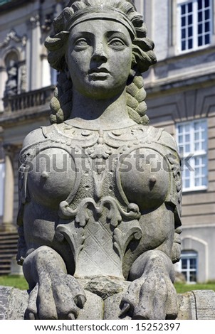 Animal Lady Sculpture in front of Eremitage Castle - The Danish Palace is built in  baroque style from 1734-36