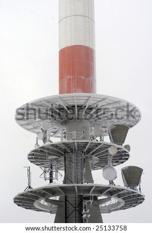 Part of radio tower in snow and ice on Harz Brocken, Germany. 1242m over Sea level. - In old days it was DDR Building.