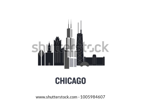 Minimalist illustration of Chicago principal buildings. Flat vector design.	