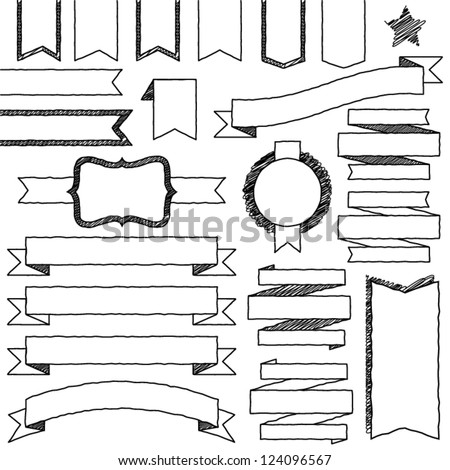 Vector Set of Hand Drawn Doodle Web Design Elements (filled with white)