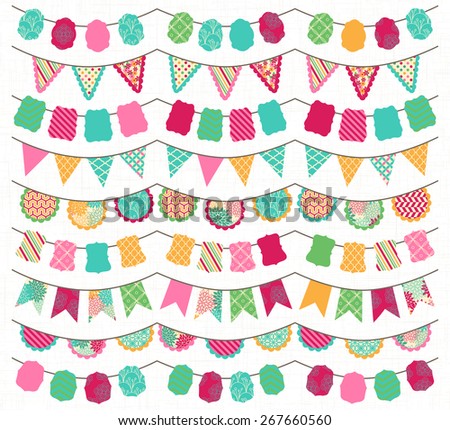 Collection of Bright and Colorful Wedding, Holiday, Birthday or Party Bunting