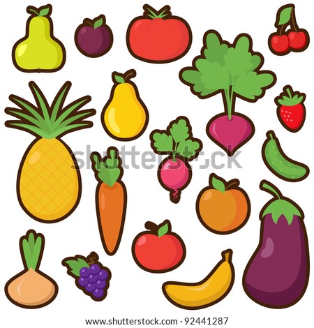 Vector Set Of Cartoon Fruits And Vegetables - 92441287 : Shutterstock