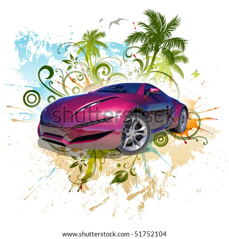 Car on the floral background.  My own car design.