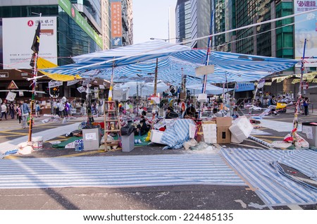 HONG KONG, OCT 15:  protesters occupy the road in Mongkok on 15 October 2014. they protest to free  election from china. they called Umbrella Revolution.