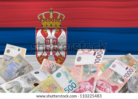 Serbian banknotes with the Serbian flag