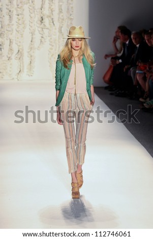 NEW YORK - SEPTEMBER 12:A model walks the runway at the RACHEL ZOE Spring/Summer 2013 collection Mercedes-Benz Fashion Week in New York on September 12,2012