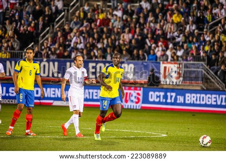 HARTFORD - OCTOBER 10: Landon Donovan #10 on US International Friendly match between US Men`s National Team vs Ecuador, on October 10, 2014, in Rentschler Field stadium, Hartford, USA.