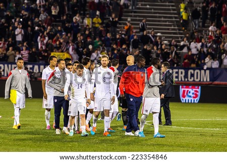 HARTFORD - OCTOBER 10:  US  players after match on US International Friendly match between US Men`s National Team vs Ecuador,  on October 10, 2014, in Rentschler Field stadium, Hartford, USA.