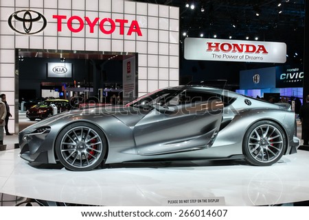 NEW YORK - APRIL 1: Toyota exhibit  Toyota FT-1 at the 2015 New York International Auto Show during Press day,  public show is running from April 3-12, 2015 in New York, NY.