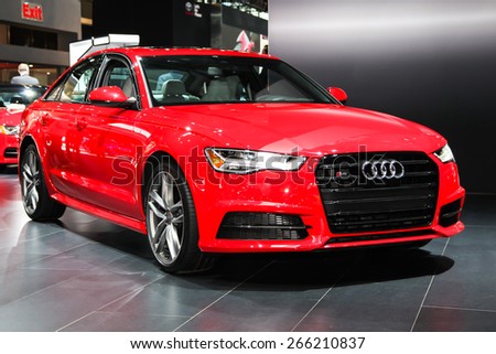 NEW YORK - APRIL 1: Audi exhibit Audi S 6 at the 2015 New York International Auto Show during Press day,  public show is running from April 3-12, 2015 in New York, NY.