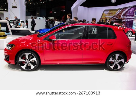 NEW YORK - APRIL 1: Volkswagen exhibit before Volkswagen Golf GTI at the 2015 New York International Auto Show during Press day,  public show is running from April 3-12, 2015 in New York, NY.
